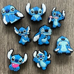 Jibbitz. Set of 8. STITCH. Blue Cartoon Character Shoe Charms